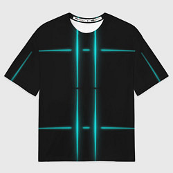 Футболка оверсайз мужская Neon black light blue line, цвет: 3D-принт