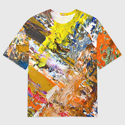 Мужская футболка оверсайз Живая Абстракция: Поток Цветов и Форм в Постоянном