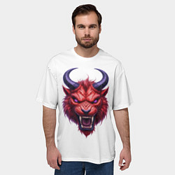 Футболка оверсайз мужская Голова злого красного существа с фиолетовыми глаза, цвет: 3D-принт — фото 2