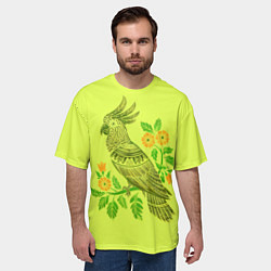 Футболка оверсайз мужская Попугай с маргаритками, цвет: 3D-принт — фото 2