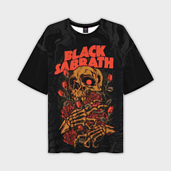 Футболка оверсайз мужская Black Sabbath skeleton with roses, цвет: 3D-принт