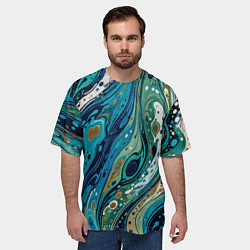 Футболка оверсайз мужская Сине-зеленый абстрактный узор, цвет: 3D-принт — фото 2