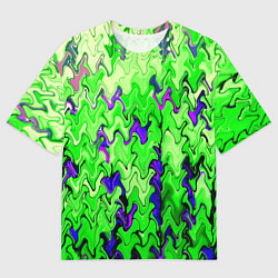 Мужская футболка оверсайз Ярко-зелёный стекающая абстаркция