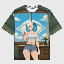 Футболка оверсайз мужская Dandadan Seiko в комнате указывает, цвет: 3D-принт