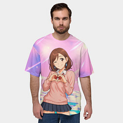 Футболка оверсайз мужская Сиратори Айра делает сердечко руками - Дандадан, цвет: 3D-принт — фото 2