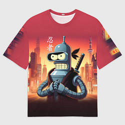 Футболка оверсайз мужская Крутой ниндзя Бендер в ночном городе, цвет: 3D-принт