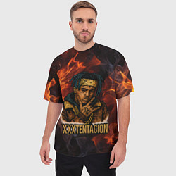 Футболка оверсайз мужская XXXTentacion на фоне огня, цвет: 3D-принт — фото 2