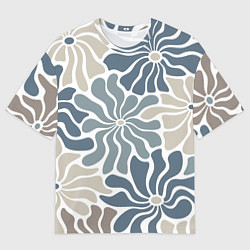 Футболка оверсайз мужская Цветы blue and beige pattern, цвет: 3D-принт