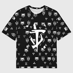 Мужская футболка оверсайз Doom ведьмак логотипы