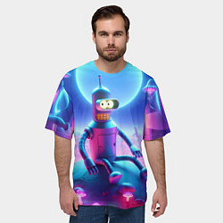Футболка оверсайз мужская Bender bending robot on the amazing neon mushroom, цвет: 3D-принт — фото 2