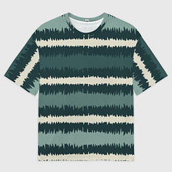 Мужская футболка оверсайз Полосы зигзагообразные зеленые