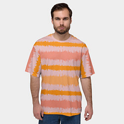 Футболка оверсайз мужская Полосы зигзагообразные оранжево-розовые, цвет: 3D-принт — фото 2