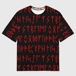 Мужская футболка оверсайз Красные символы древних рун крупные - паттерн