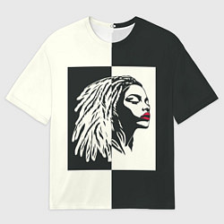 Мужская футболка оверсайз Девушка с дредами на темно-зеленом