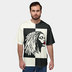 Футболка оверсайз мужская Девушка с дредами на темно-зеленом, цвет: 3D-принт — фото 2