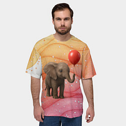 Футболка оверсайз мужская Слоненок с красным воздушным шариком, цвет: 3D-принт — фото 2