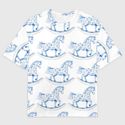 Футболка оверсайз мужская Лошадка качалка гжель, цвет: 3D-принт