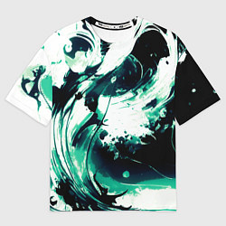 Футболка оверсайз мужская Чёрно-зелёный абстракция волна, цвет: 3D-принт