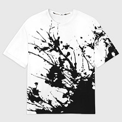 Мужская футболка оверсайз Чёрная взрывная краска на белом