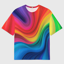 Мужская футболка оверсайз Смесь ярких красок волнистыми линиями