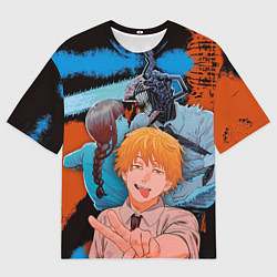 Футболка оверсайз мужская Дэндзи и Макима из Человек бензопила, цвет: 3D-принт