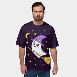 Футболка оверсайз мужская Хэллоуин, привидение на метле, звезды, цвет: 3D-принт — фото 2