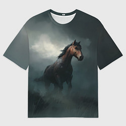 Футболка оверсайз мужская Конь в тумане, цвет: 3D-принт