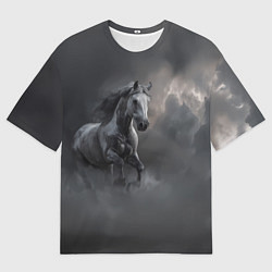 Футболка оверсайз мужская Белая лошадь в тумане, цвет: 3D-принт
