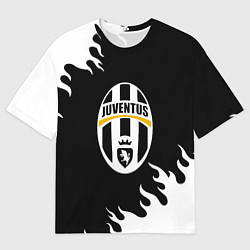 Мужская футболка оверсайз Juventus белый огонь текстура