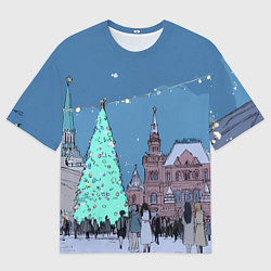 Футболка оверсайз мужская Новогодняя елка в центре Москвы, цвет: 3D-принт