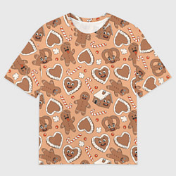 Мужская футболка оверсайз Паттерн с новогодним печеньем