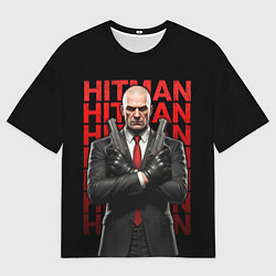 Футболка оверсайз мужская Хитман скрестив руки с пистолетами, цвет: 3D-принт