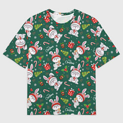 Мужская футболка оверсайз Новогодние зайчики