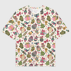 Мужская футболка оверсайз Новогодний паттерн