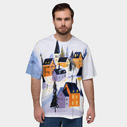 Футболка оверсайз мужская Новогодние домики на горе, цвет: 3D-принт — фото 2
