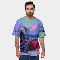 Футболка оверсайз мужская Новогодние елки в горном городке, цвет: 3D-принт — фото 2