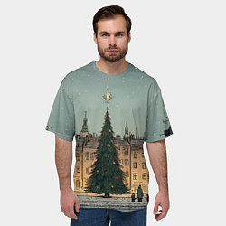 Футболка оверсайз мужская Новогодняя елка во дворе, цвет: 3D-принт — фото 2