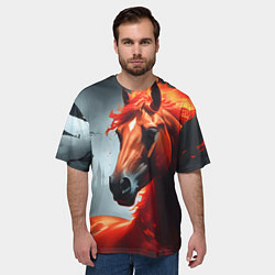 Футболка оверсайз мужская Огненная лошадь на сером, цвет: 3D-принт — фото 2