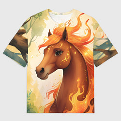 Футболка оверсайз мужская Милая огненная лошадь, цвет: 3D-принт