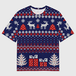 Мужская футболка оверсайз Новогодний вязаный паттерн