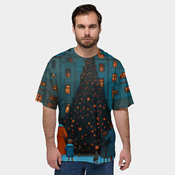 Футболка оверсайз мужская Люди встречают новый год во дворе, цвет: 3D-принт — фото 2