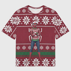 Футболка оверсайз мужская Человек паук в вязаном свитере - новый год, цвет: 3D-принт