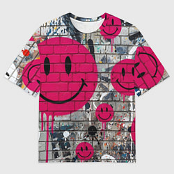 Футболка оверсайз мужская Розовые смайлы граффити, цвет: 3D-принт