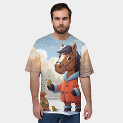Футболка оверсайз мужская Лошадка на зимней прогулке, цвет: 3D-принт — фото 2