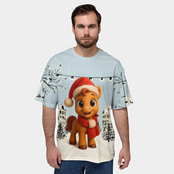 Футболка оверсайз мужская Милая новогодняя лошадка с шарфом, цвет: 3D-принт — фото 2