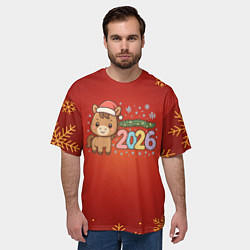 Футболка оверсайз мужская Новогодняя лошадка 2026 на красном фоне, цвет: 3D-принт — фото 2