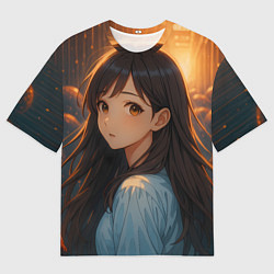 Футболка оверсайз мужская Девушка в стиле аниме стоит среди монстров, цвет: 3D-принт