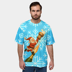 Футболка оверсайз мужская Санта летит на пробке шампанского, цвет: 3D-принт — фото 2