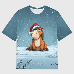 Футболка оверсайз мужская Недовольная новогодняя лошадка, цвет: 3D-принт