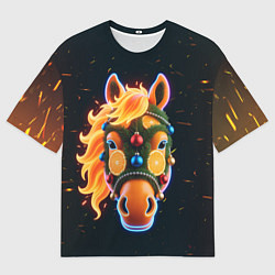 Мужская футболка оверсайз Новогодняя мандариновая лошадь